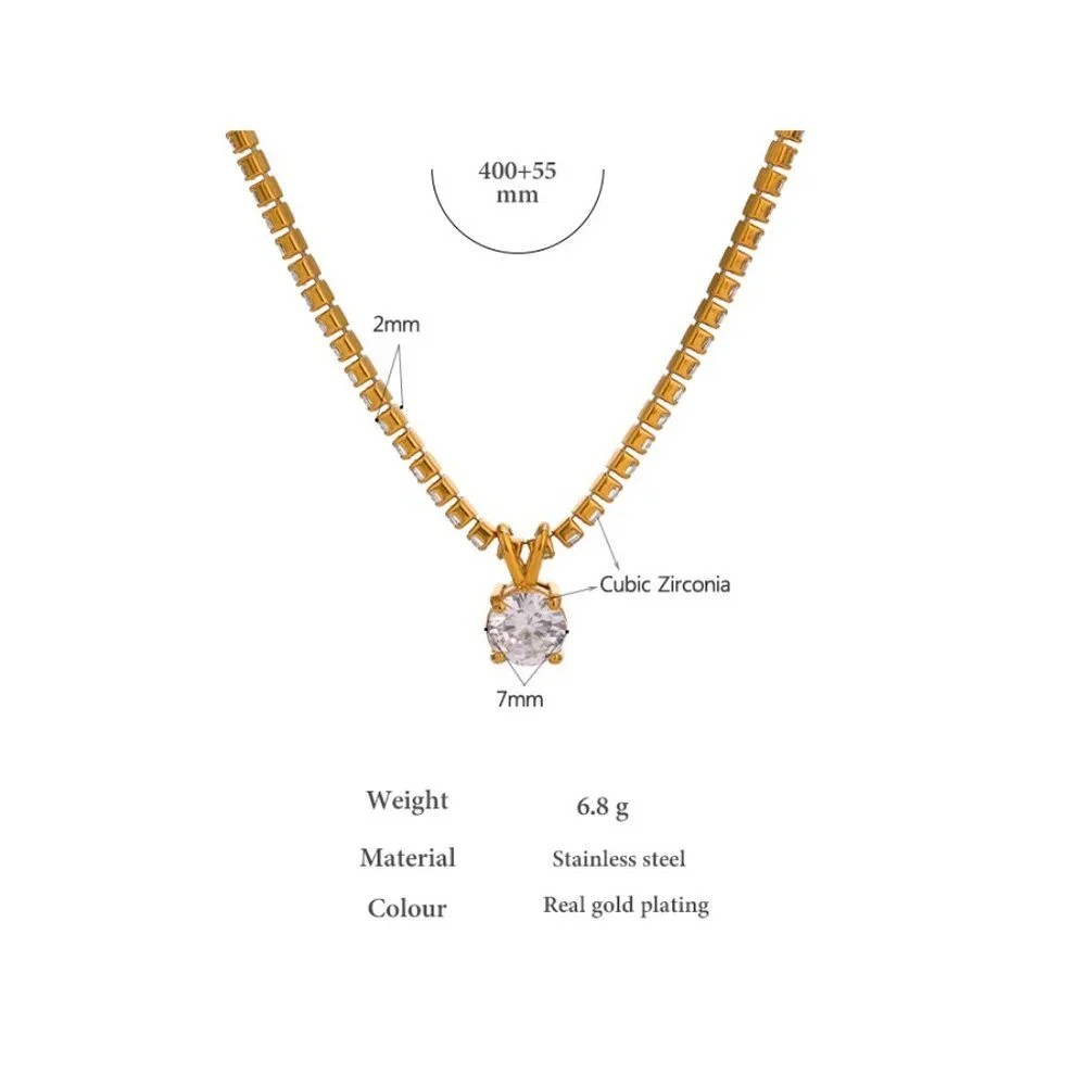 ^NEW 18K Gold Plated 2CT Solitaire Diamond Round Diamond Chain Necklace